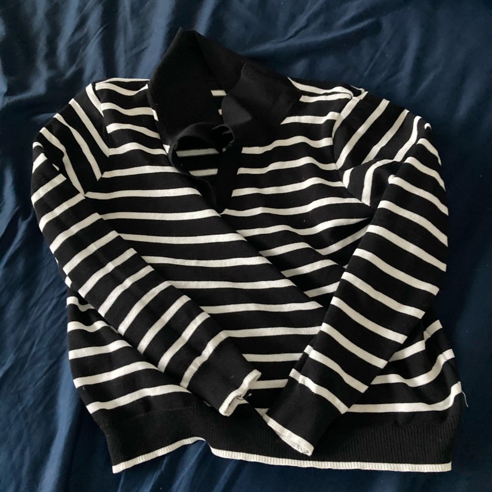 Striped Black and White Long Sleeved Crop Top